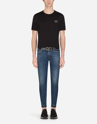 Shop Dolce & Gabbana Skinny Fit Stretch Jeans With Patch In Blue