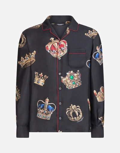 Shop Dolce & Gabbana Pajama Shirt In Printed Silk In Black