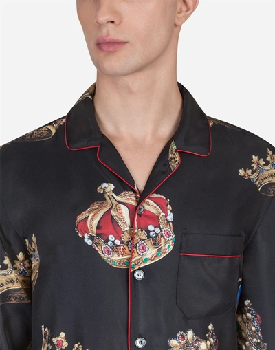 Shop Dolce & Gabbana Pajama Shirt In Printed Silk In Black