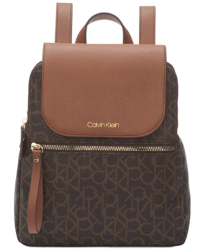 Shop Calvin Klein Signature Elaine Backpack In Brown/khaki/luggage/gold