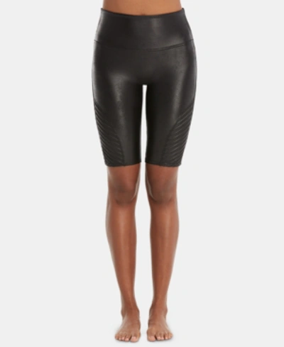 Shop Spanx Faux-leather Moto Bike Shorts In Very Black