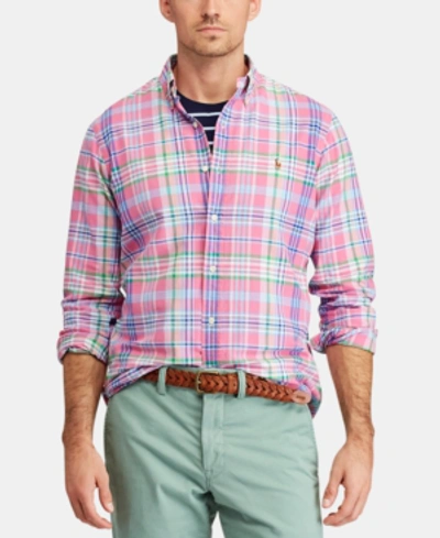 Shop Polo Ralph Lauren Men's Classic Fit Plaid Cotton Oxford Shirt In Horizon Pink/blue Multi