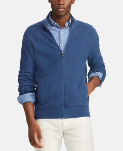 Shop Polo Ralph Lauren Men's Full-zip Cotton Sweater In Indigo Heather