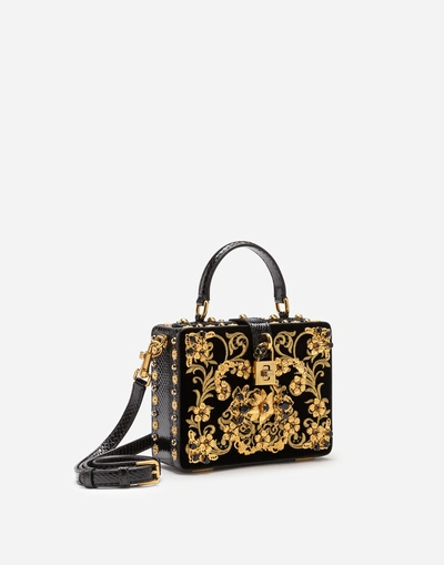 Shop Dolce & Gabbana Velvet Dolce Box Bag With Embroidery And Appliqués In Black