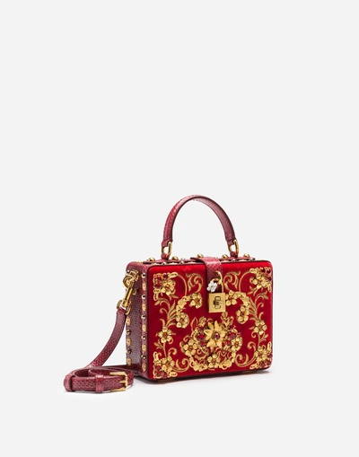 Shop Dolce & Gabbana Velvet Dolce Box Bag With Embroidery And Appliqués In Red