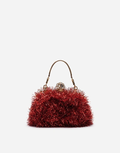 Shop Dolce & Gabbana Satin Vanda Handbag With Embroidery In Red