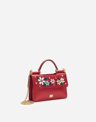 Shop Dolce & Gabbana Sicily Mini Bag In Dauphine Calfskin With Embroidery In Red