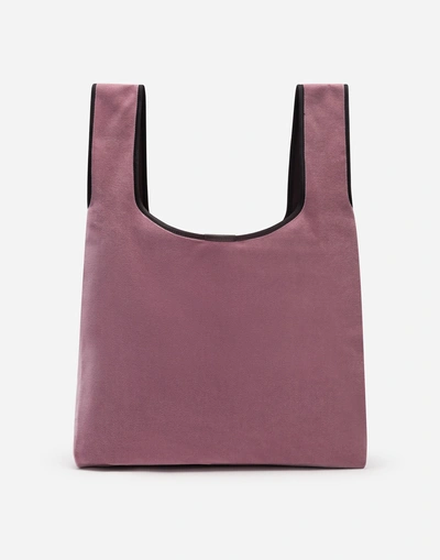 Shop Dolce & Gabbana Market Shopping Shoulder Bag In Velvet With Rubber Logo In Pink