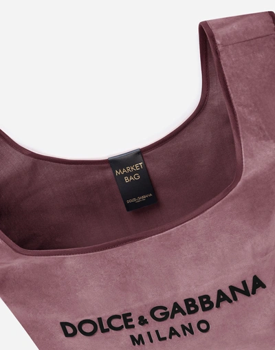 Shop Dolce & Gabbana Market Shopping Shoulder Bag In Velvet With Rubber Logo In Pink