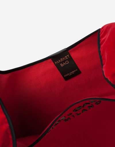 Shop Dolce & Gabbana Market Shopping Shoulder Bag In Velvet With Rubber Logo In Red