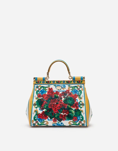 Shop Dolce & Gabbana Medium Sicily Bag In Printed Dauphine Calfskin In Majolica Print