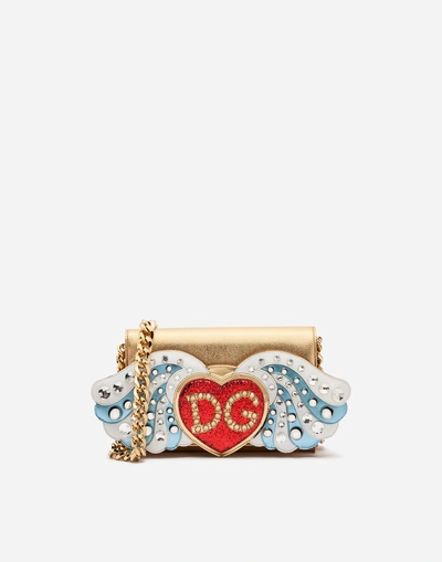 Shop Dolce & Gabbana Large Wallet Bag In Calfskin With Patches And Embroideries In Gold