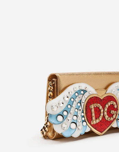 Shop Dolce & Gabbana Large Wallet Bag In Calfskin With Patches And Embroideries In Gold