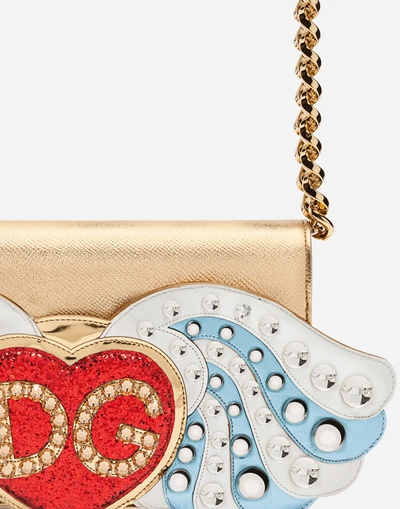 Shop Dolce & Gabbana Large Wallet Bag In Calfskin With Patches And Embroideries In Gold