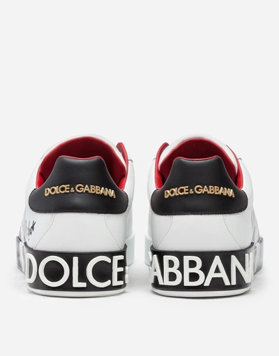 Shop Dolce & Gabbana Portofino Sneakers In Cubicated Nappa Calfskin In White