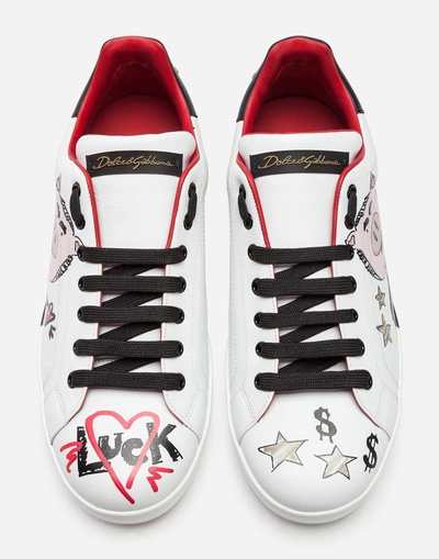 Shop Dolce & Gabbana Portofino Sneakers In Cubicated Nappa Calfskin In White