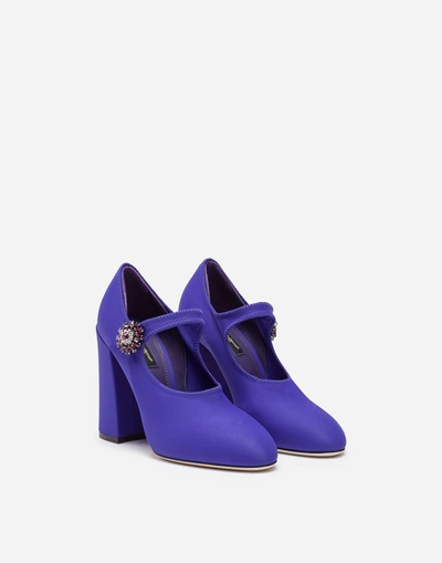 Shop Dolce & Gabbana Stretch Lycra Mary Janes With Bejeweled Button In Purple
