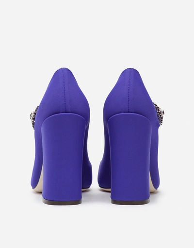 Shop Dolce & Gabbana Stretch Lycra Mary Janes With Bejeweled Button In Purple