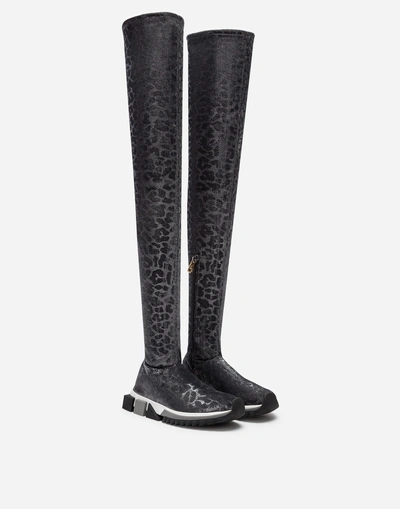 Shop Dolce & Gabbana Sorrento High-top Sneakers In Leopard Print Stretch Glitter In Silver