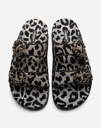 Shop Dolce & Gabbana Slides In Color-changing Leopard Fabric In Silver