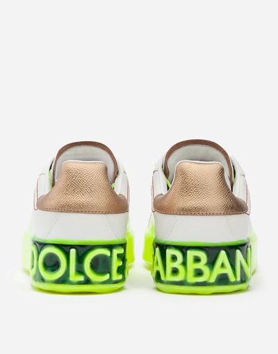 Shop Dolce & Gabbana Portofino Melt Sneakers In Nappa Calfskin In White/yellow