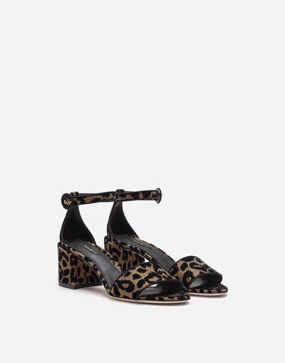Shop Dolce & Gabbana Sandals In Color-changing Leopard Fabric In Gold
