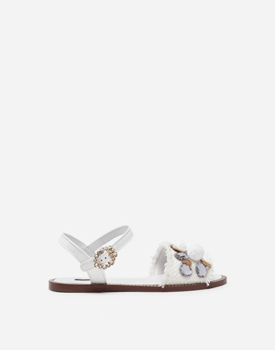 Shop Dolce & Gabbana Raffia Sandal With Applications In White