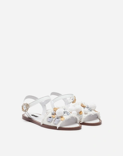 Shop Dolce & Gabbana Raffia Sandal With Applications In White