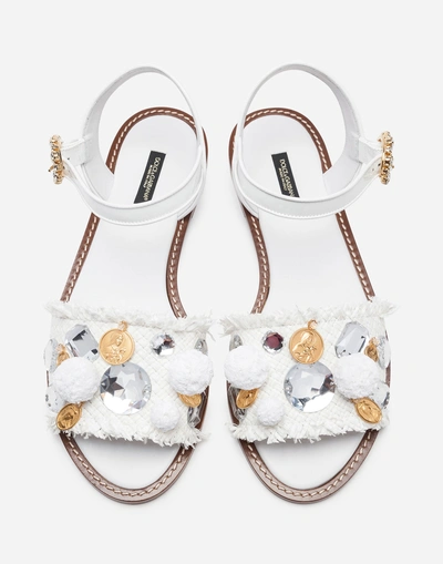 Shop Dolce & Gabbana Raffia Sandal With Applications In White