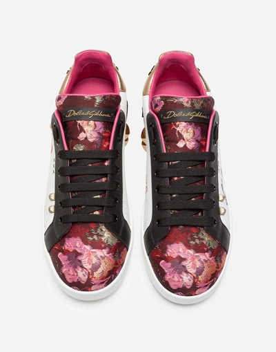 Shop Dolce & Gabbana Portofino Sneakers In Mix Of Materials With Applications In Multicolor