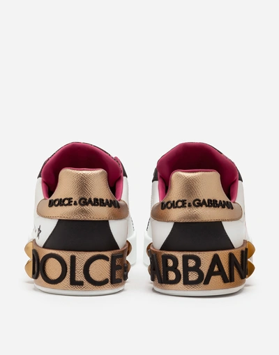 Shop Dolce & Gabbana Portofino Sneakers In Mix Of Materials With Applications In Multicolor