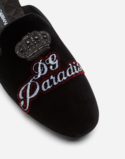 Shop Dolce & Gabbana Velvet Slippers With Embroidery In Black