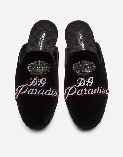 Shop Dolce & Gabbana Velvet Slippers With Embroidery In Black