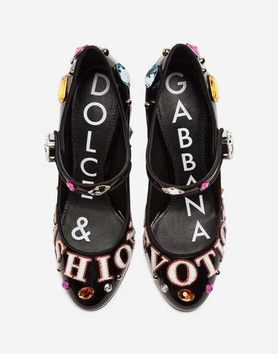 Shop Dolce & Gabbana Mary Jane In Shiny Calfskin With Patchwork And Embroideries In Black