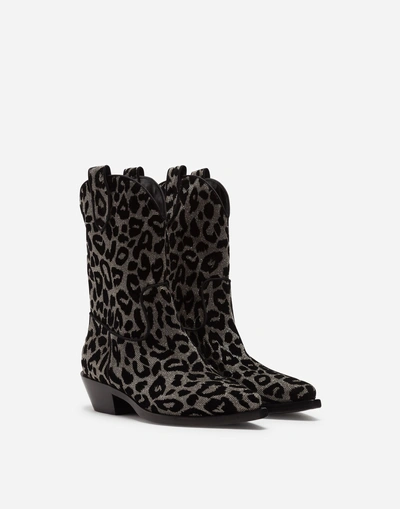 Shop Dolce & Gabbana Gaucho Boots In Color-changing Leopard Fabric In Silver