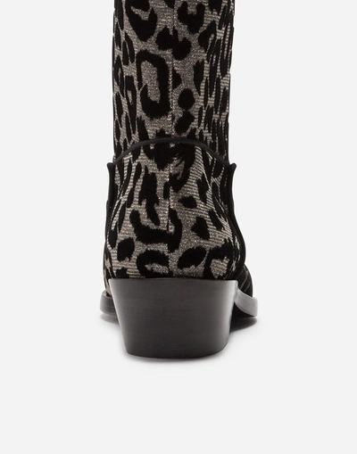 Shop Dolce & Gabbana Gaucho Boots In Color-changing Leopard Fabric In Silver