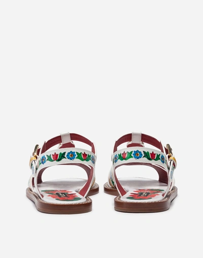 Shop Dolce & Gabbana Sandals In Printed Patent Leather With Jewel Applications In Flowers Print