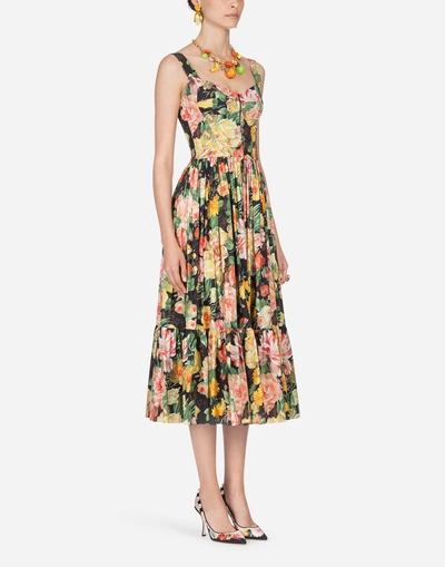 Shop Dolce & Gabbana Printed Cotton Dress In Floral Print