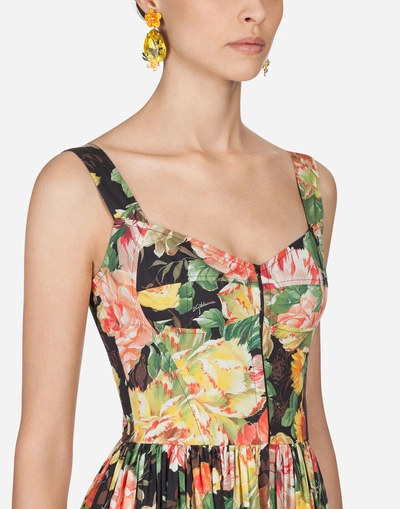 Shop Dolce & Gabbana Printed Cotton Dress In Floral Print