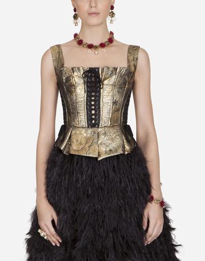 Shop Dolce & Gabbana Jacquard Bustier In Gold