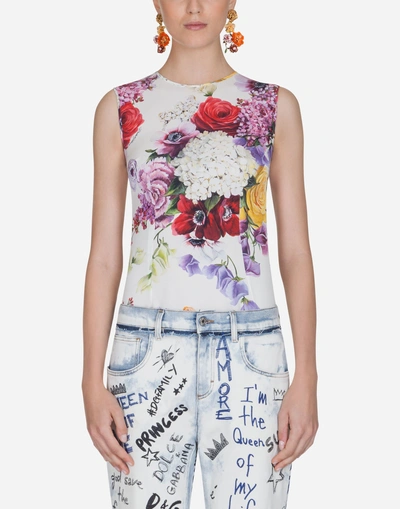 Shop Dolce & Gabbana Printed Silk Top In Floral Print