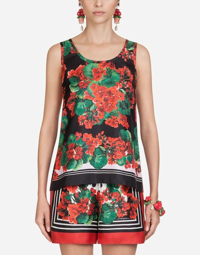 Shop Dolce & Gabbana Printed Silk Top In Flowers Print
