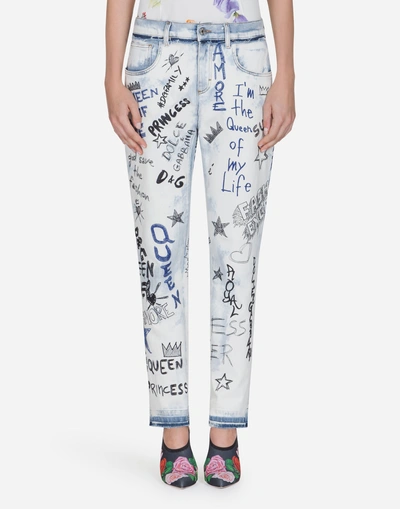 Shop Dolce & Gabbana Embroidered Denim In White