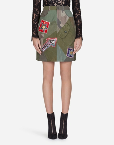 Shop Dolce & Gabbana Patchwork Skirt In Green