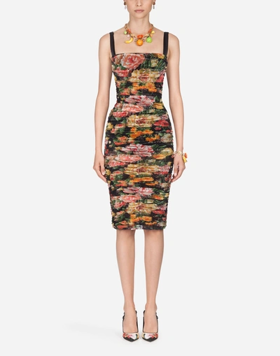 Shop Dolce & Gabbana Printed Tulle Dress In Floral Print