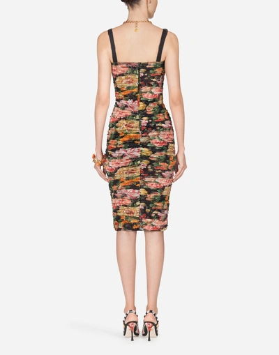 Shop Dolce & Gabbana Printed Tulle Dress In Floral Print