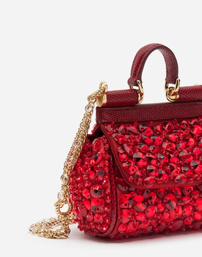 Shop Dolce & Gabbana Micro Sicily Bag In Satin With Embroideries In Red