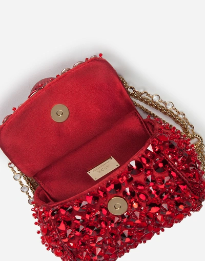 Shop Dolce & Gabbana Micro Sicily Bag In Satin With Embroideries In Red
