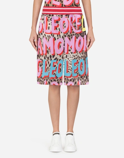 Shop Dolce & Gabbana Pop Leopard-print Nylon Shorts In Leopard Print