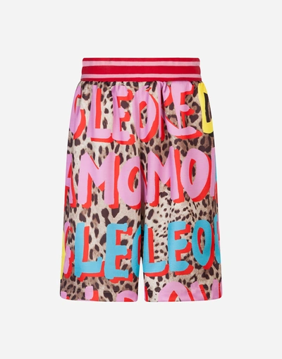 Shop Dolce & Gabbana Pop Leopard-print Nylon Shorts In Leopard Print